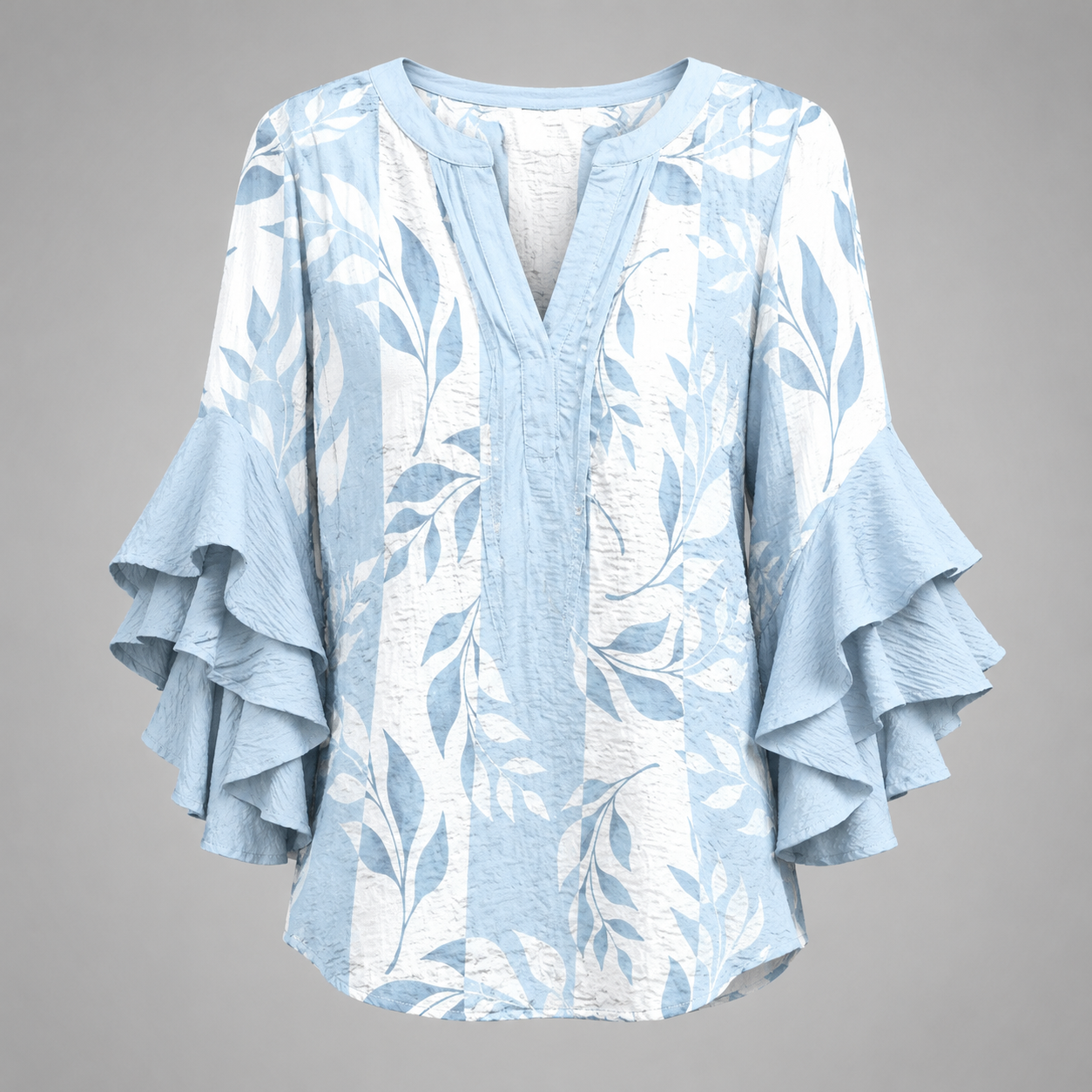 Women's Lightweight Summer Blouse – Fresh Print with Ruffled Sleeves