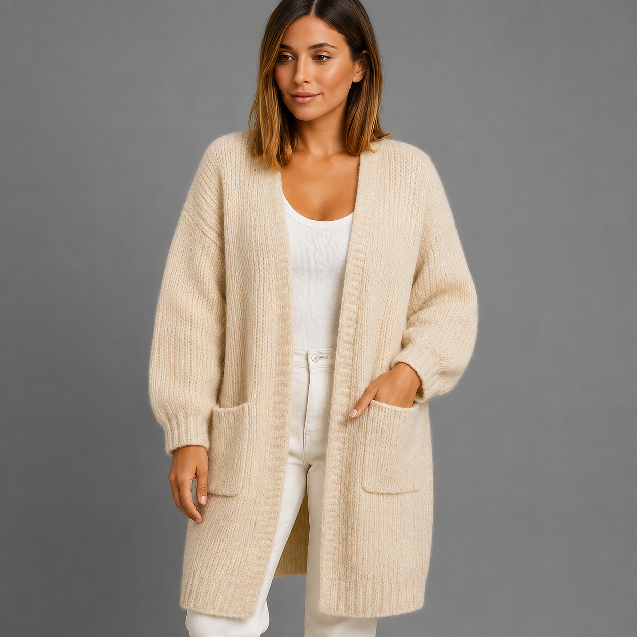 Women's Long Cardigan – Relaxed Fit with Open Front