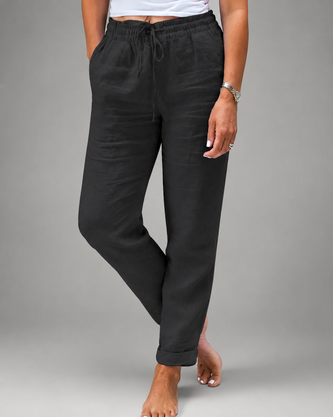 Women's Linen Pants – High Waist Elastic Casual Trousers