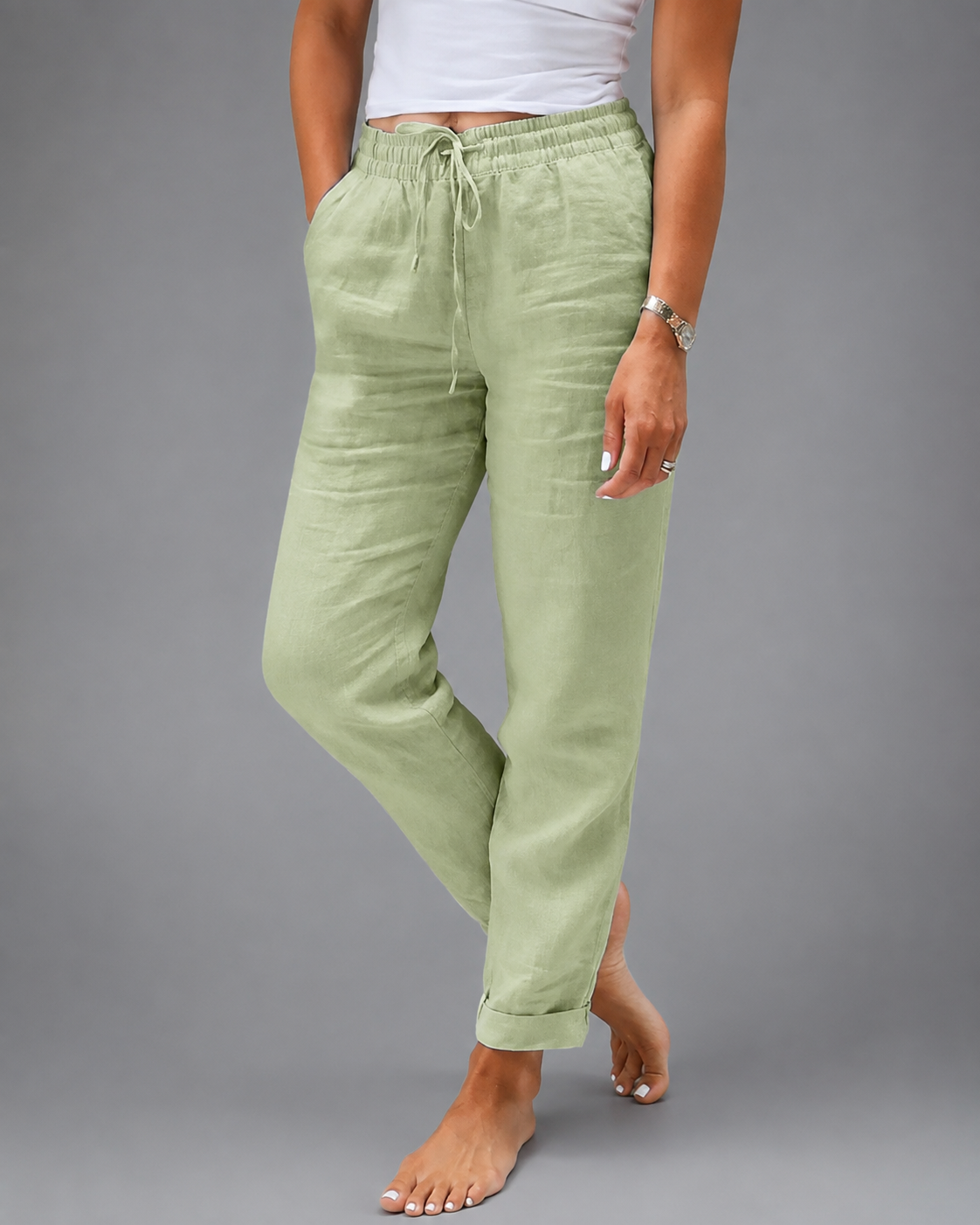 Women's Linen Pants – High Waist Elastic Casual Trousers