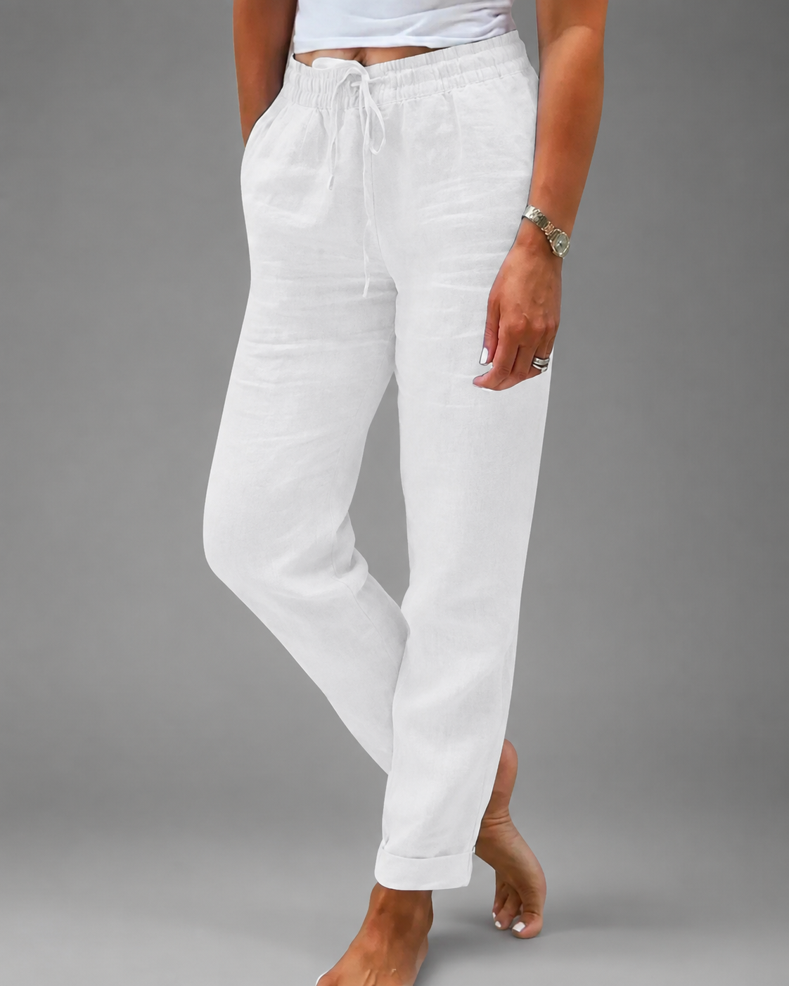 Women's Linen Pants – High Waist Elastic Casual Trousers