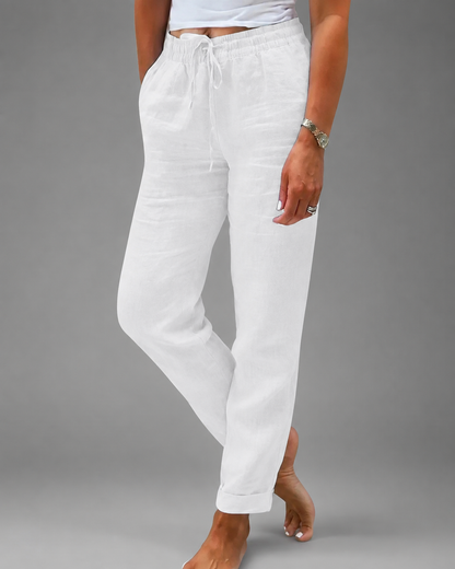 Women's Linen Pants – High Waist Elastic Casual Trousers