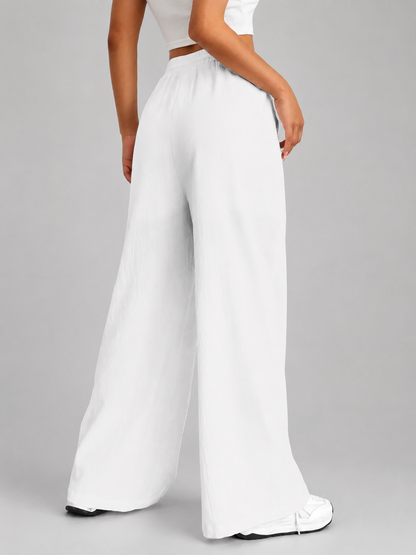 Women's Loose High-Waisted Wide Leg Pants – Drawstring Closure with Pockets