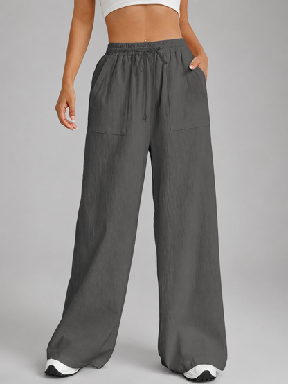 Women's Loose High-Waisted Wide Leg Pants – Drawstring Closure with Pockets
