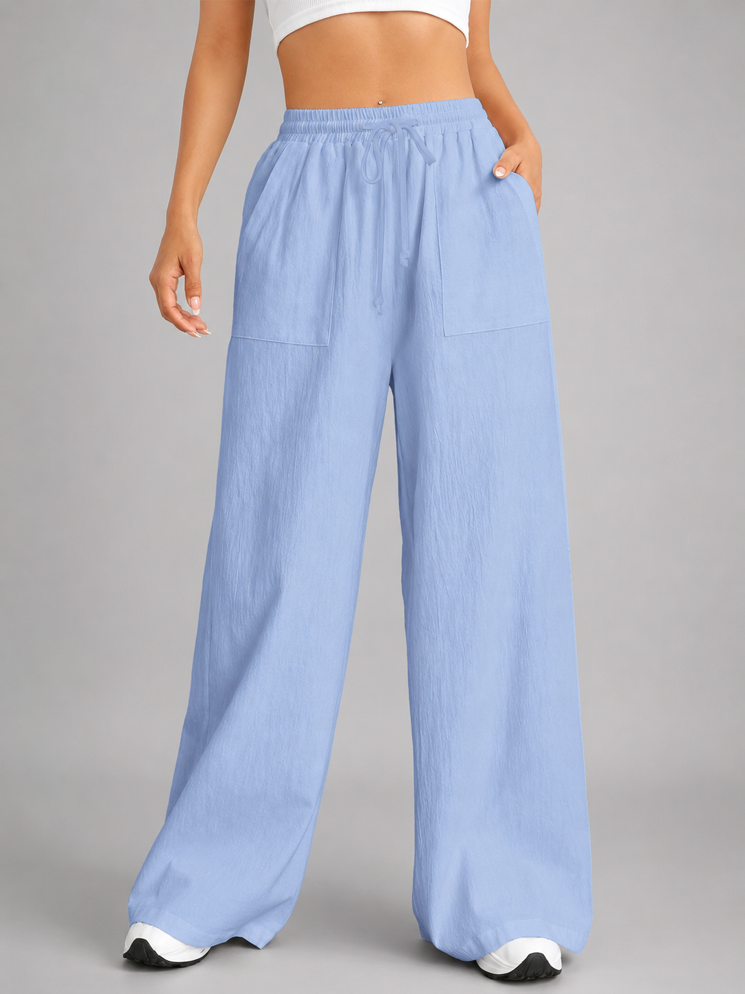 Women's Loose High-Waisted Wide Leg Pants – Drawstring Closure with Pockets