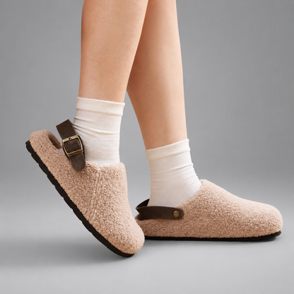 Women's Faux Fur Clogs Slippers – Adjustable Strap with Arch Support