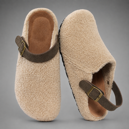 Women's Faux Fur Clogs Slippers – Adjustable Strap with Arch Support