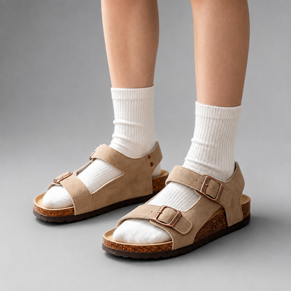 Women's Cork Sandals – Adjustable Double Buckle – Casual Outdoor Style