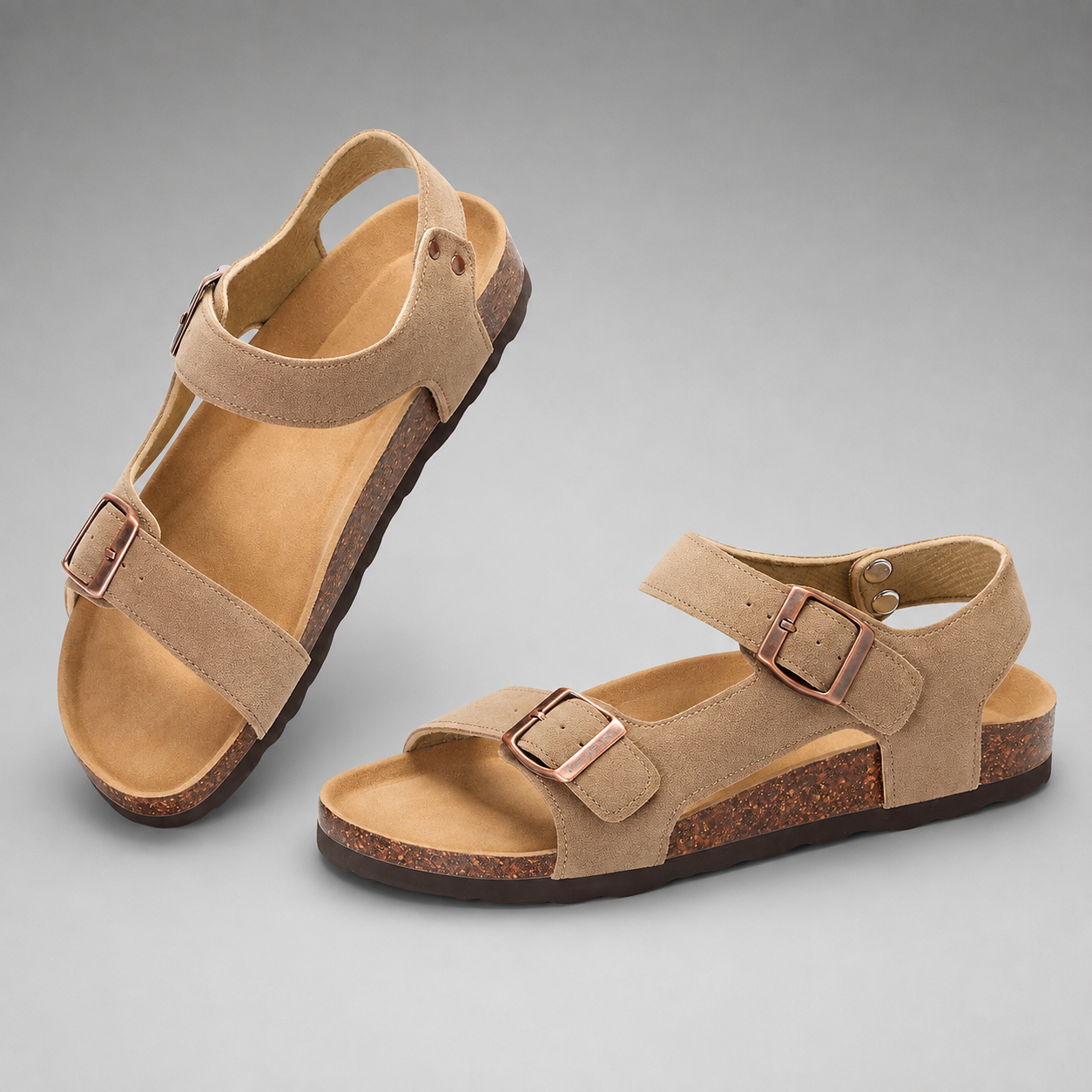 Women's Cork Sandals – Adjustable Double Buckle – Casual Outdoor Style