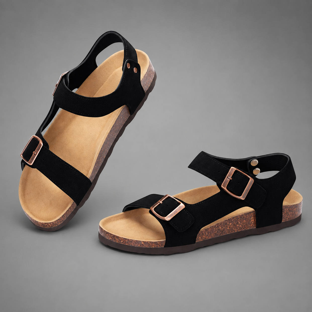 Women's Cork Sandals – Adjustable Double Buckle – Casual Outdoor Style