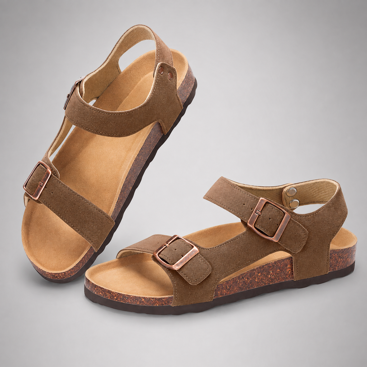 Women's Cork Sandals – Adjustable Double Buckle – Casual Outdoor Style