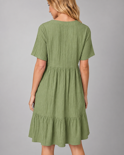 Women's Lightweight Bohemian Mini Dress – V Neck with Ruffles, A-Line Silhouette