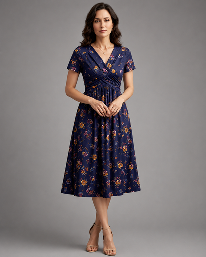 Women's Lightweight Floral Print Summer Dress – V-Neck with Twist Waist