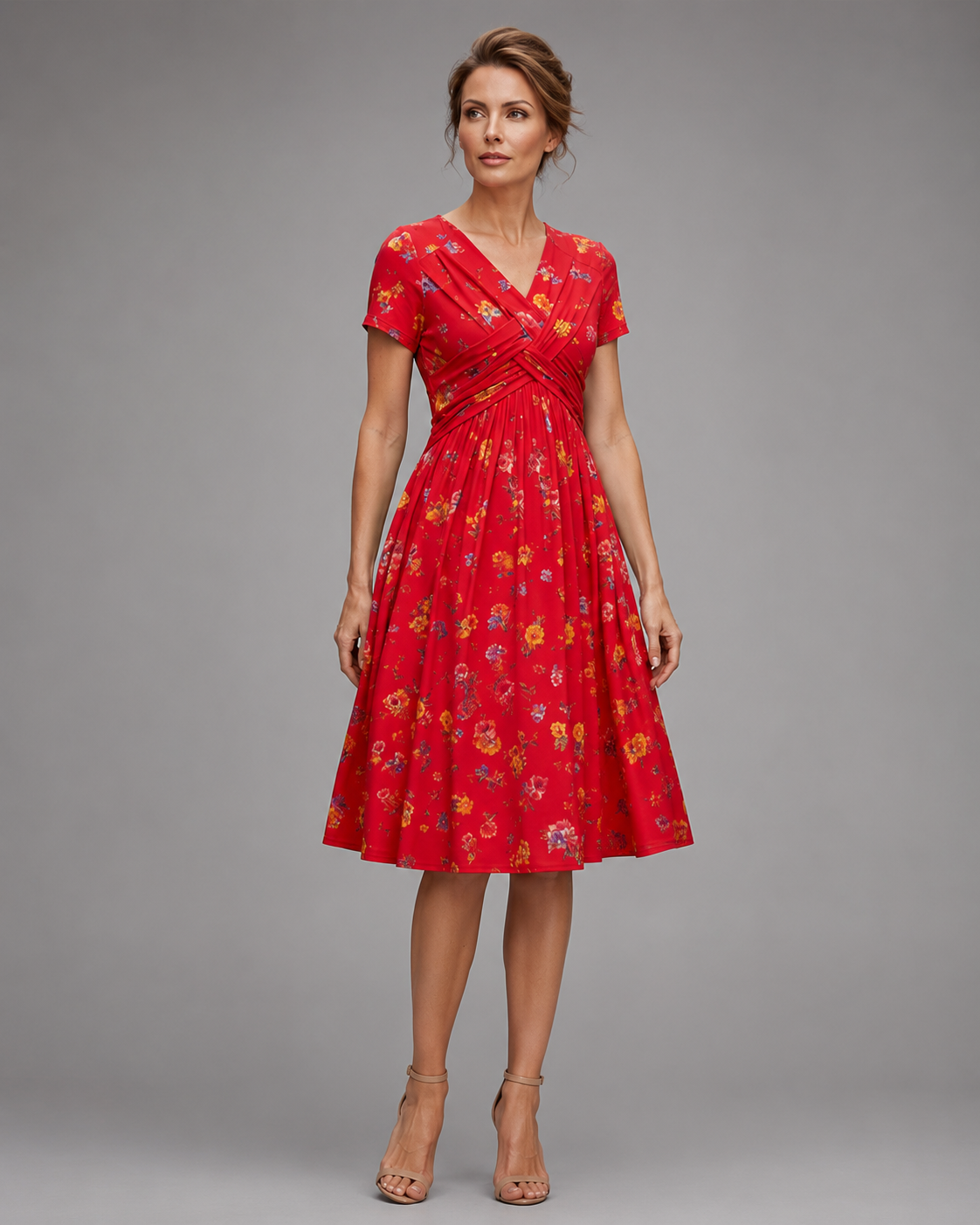 Women's Lightweight Floral Print Summer Dress – V-Neck with Twist Waist