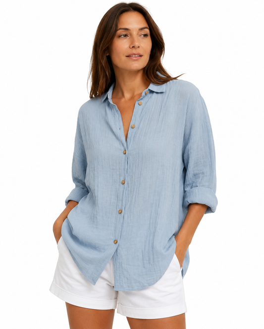Women's Long Sleeve Button-Up Shirt – Tailored Fit with Structured Collar