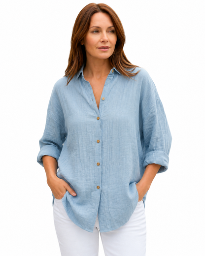 Women's Long Sleeve Button-Up Shirt – Tailored Fit with Structured Collar