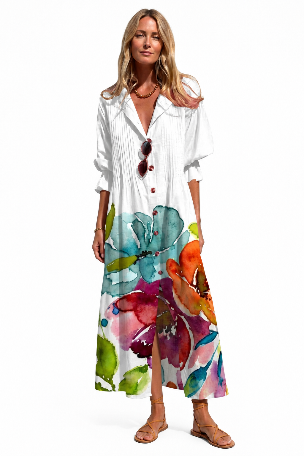Women's Printed Maxi Shirt Dress – Lightweight and Versatile