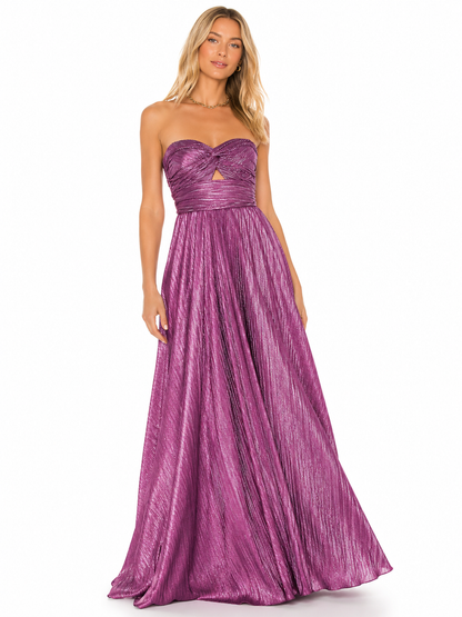 Women's Strapless Maxi Dress – Shiny Effect with Pleated Style
