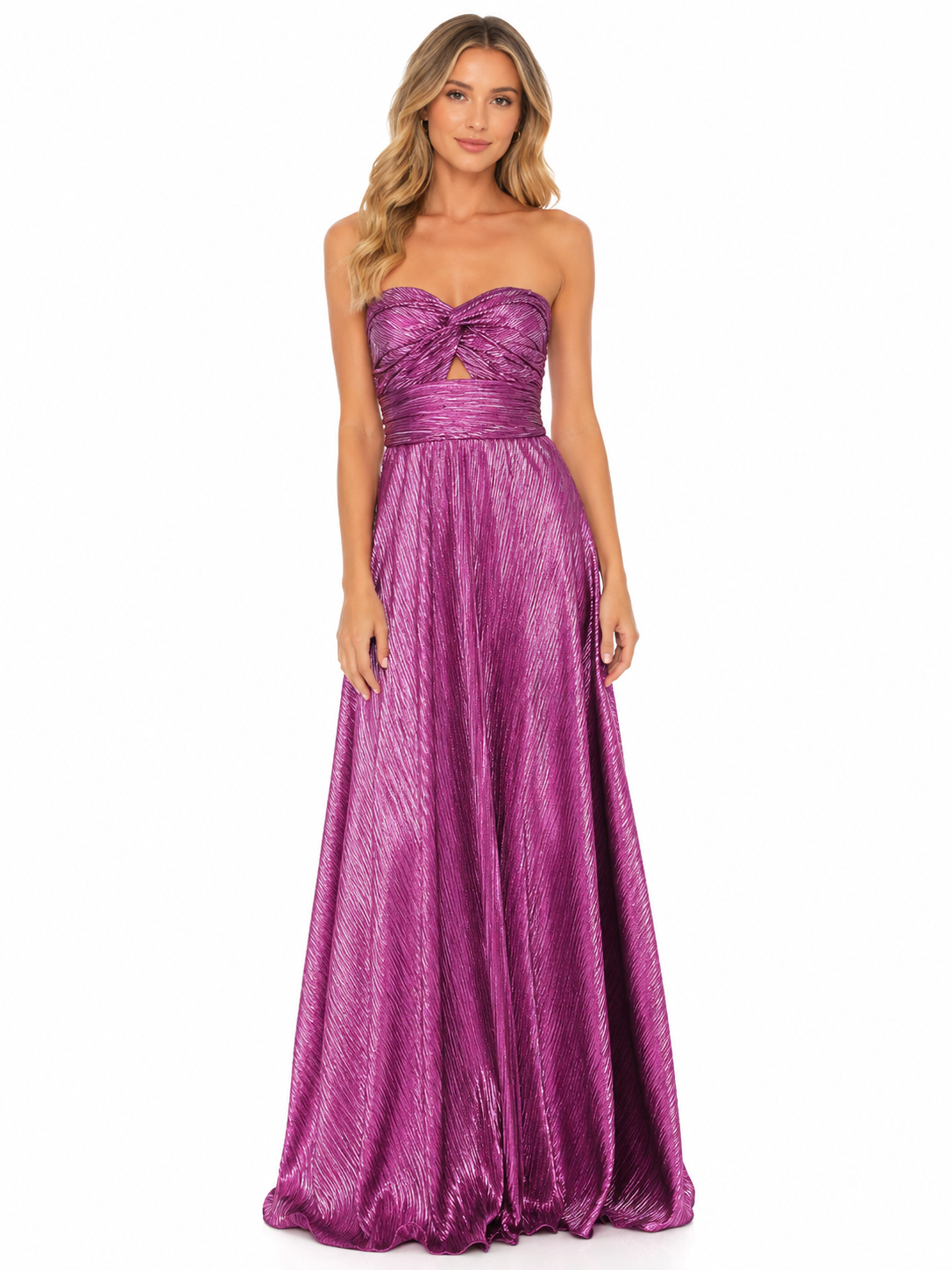 Women's Strapless Maxi Dress – Shiny Effect with Pleated Style