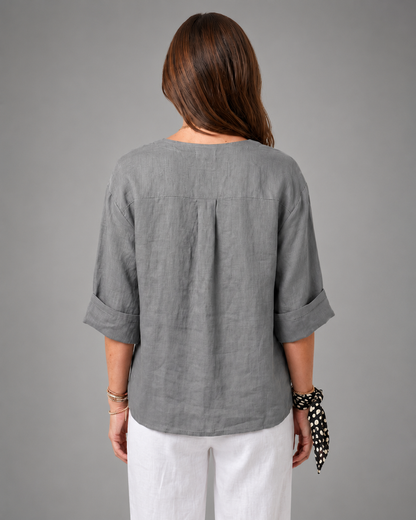 Women's Lightweight Blouse – Split Neck with 3/4 Sleeves – Relaxed Fit