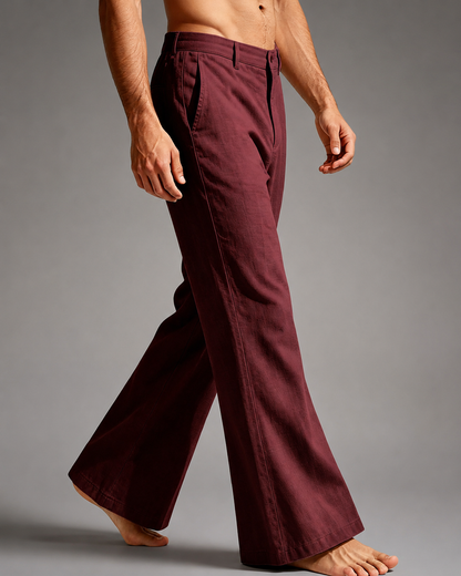 Men's Linen Blend Wide Leg Pants – High Waist Casual Fit