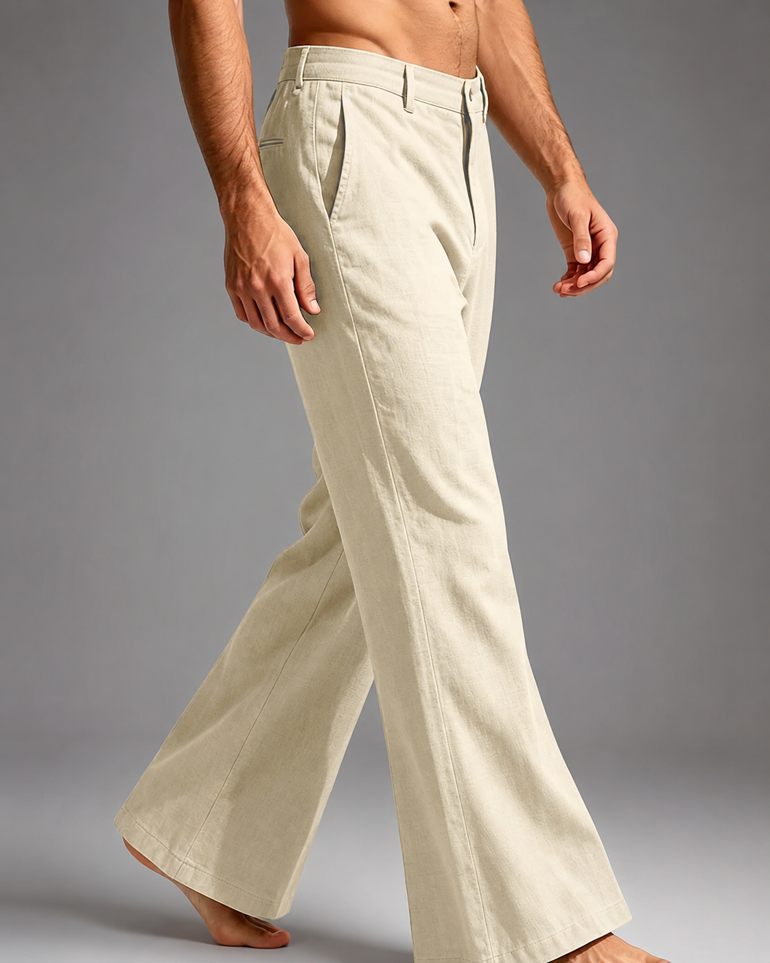 Men's Linen Blend Wide Leg Pants – High Waist Casual Fit