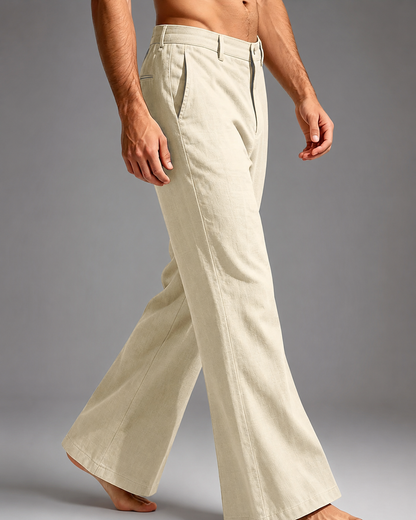 Men's Linen Blend Wide Leg Pants – High Waist Casual Fit
