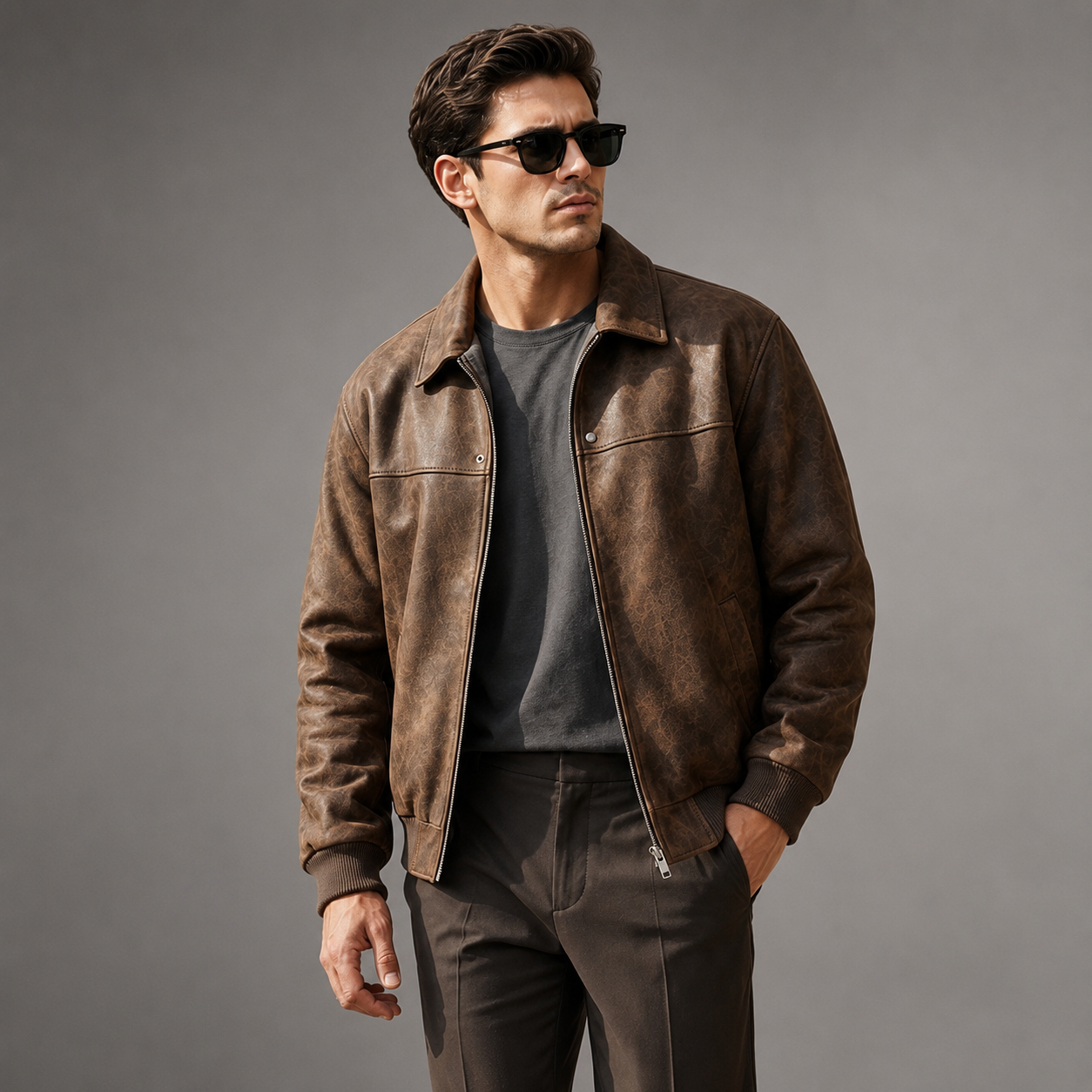 Men's Lambskin Leather Jacket – Tailored Fit with Subtle Hardware Accents