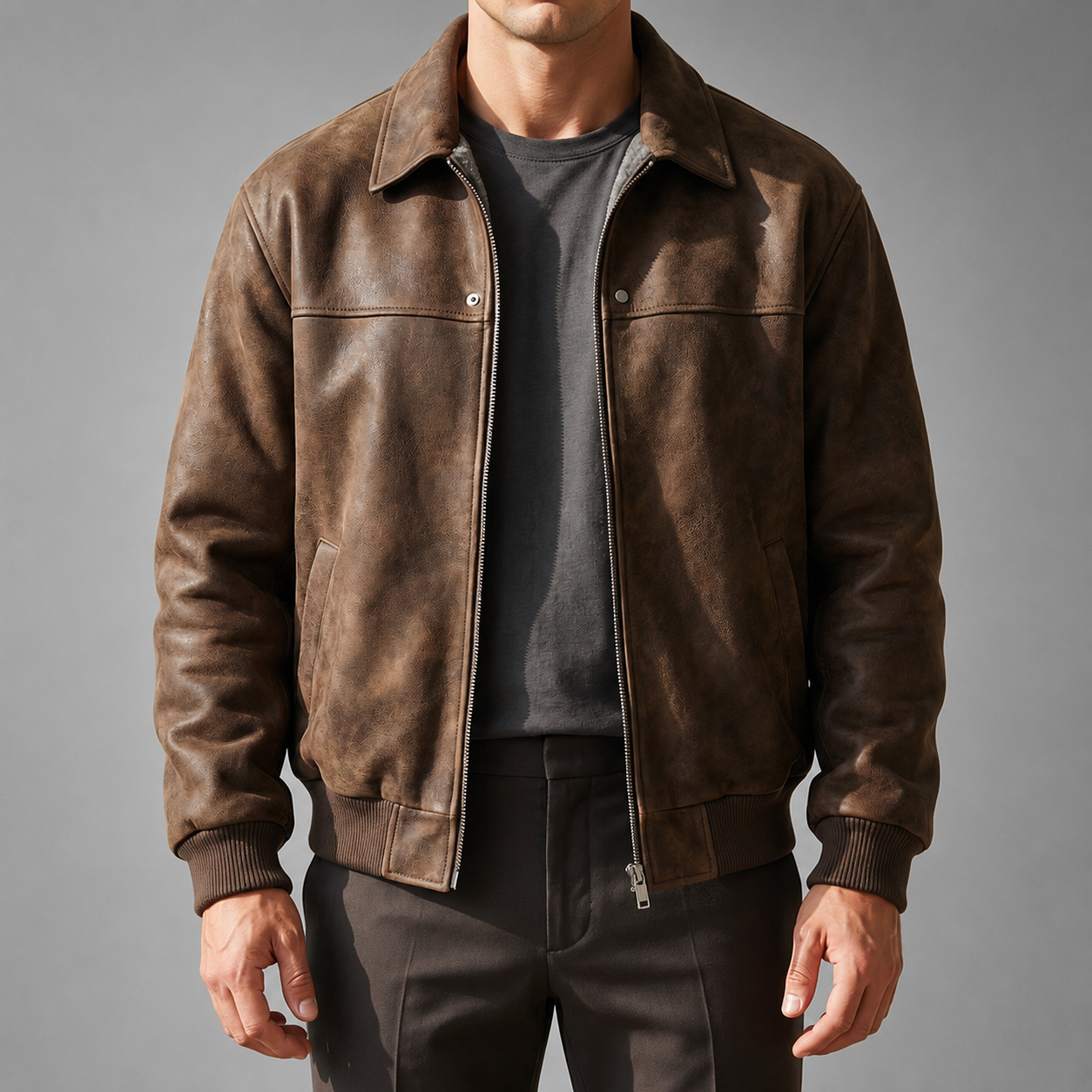 Men's Lambskin Leather Jacket – Tailored Fit with Subtle Hardware Accents