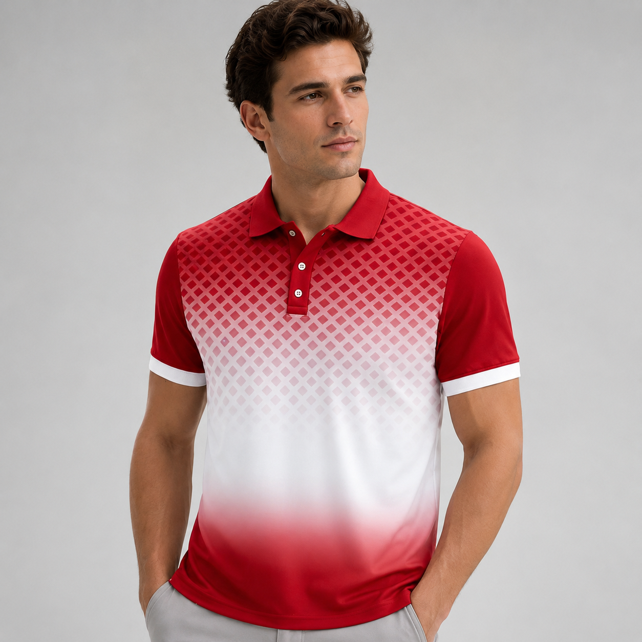 Men's  Short Sleeve Pickleball Polo Shirt – Gradient Halftone Graphic