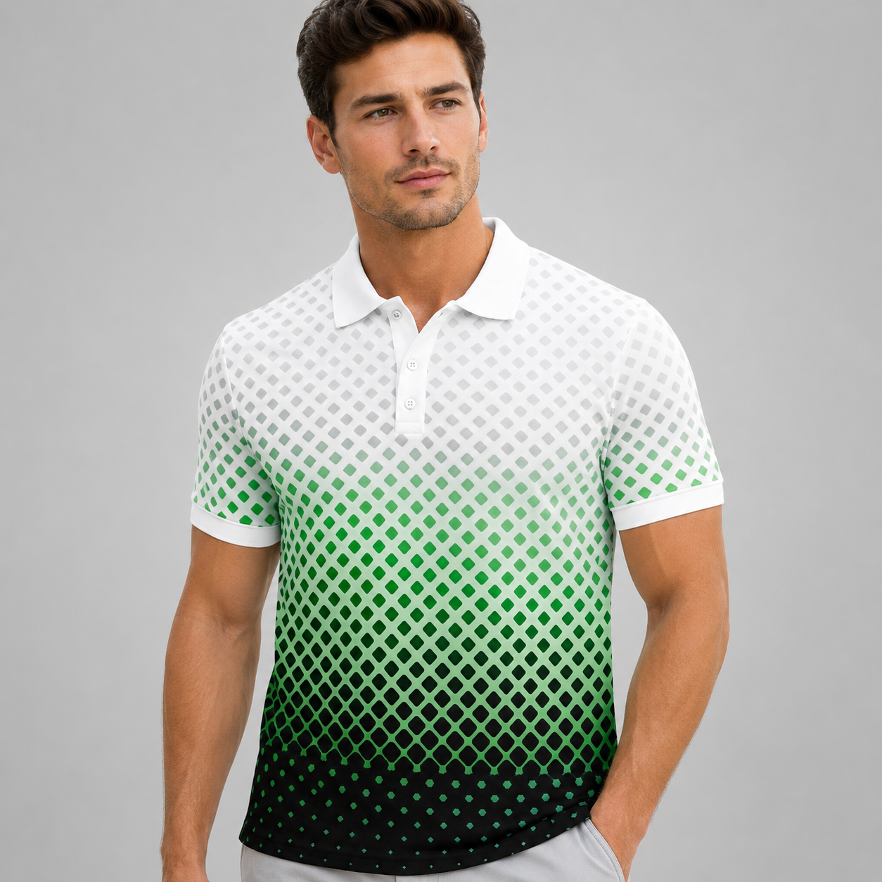 Men's  Short Sleeve Pickleball Polo Shirt – Gradient Halftone Graphic
