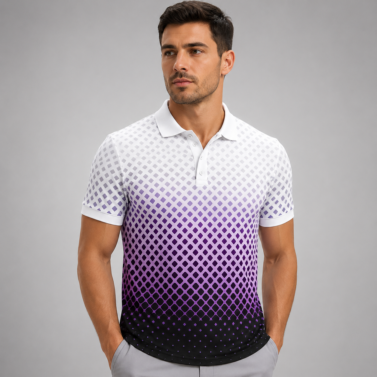 Men's  Short Sleeve Pickleball Polo Shirt – Gradient Halftone Graphic