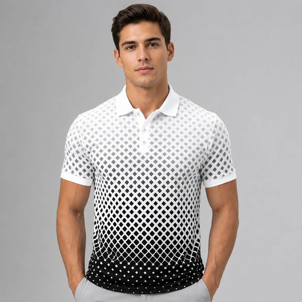 Men's  Short Sleeve Pickleball Polo Shirt – Gradient Halftone Graphic