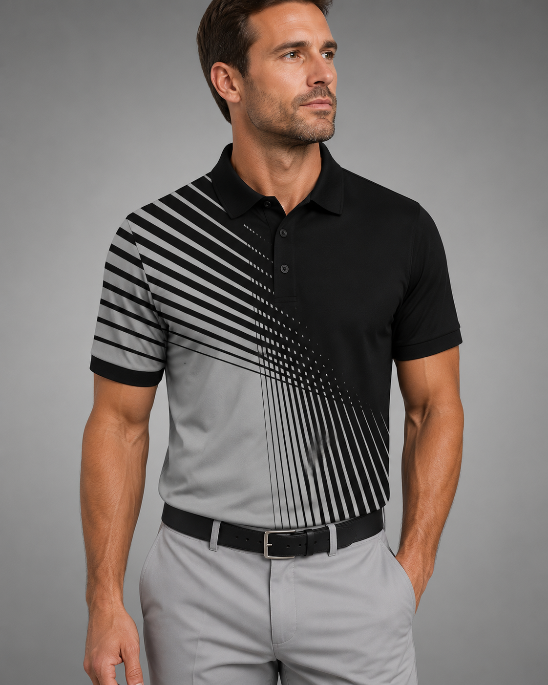 Men's Breathable Golf Polo Shirt – Regular Fit with Contrast Print