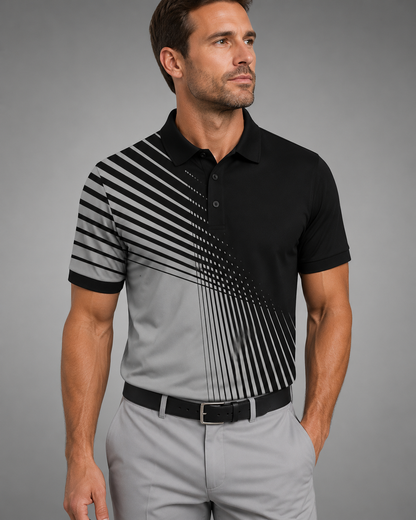 Men's Breathable Golf Polo Shirt – Regular Fit with Contrast Print