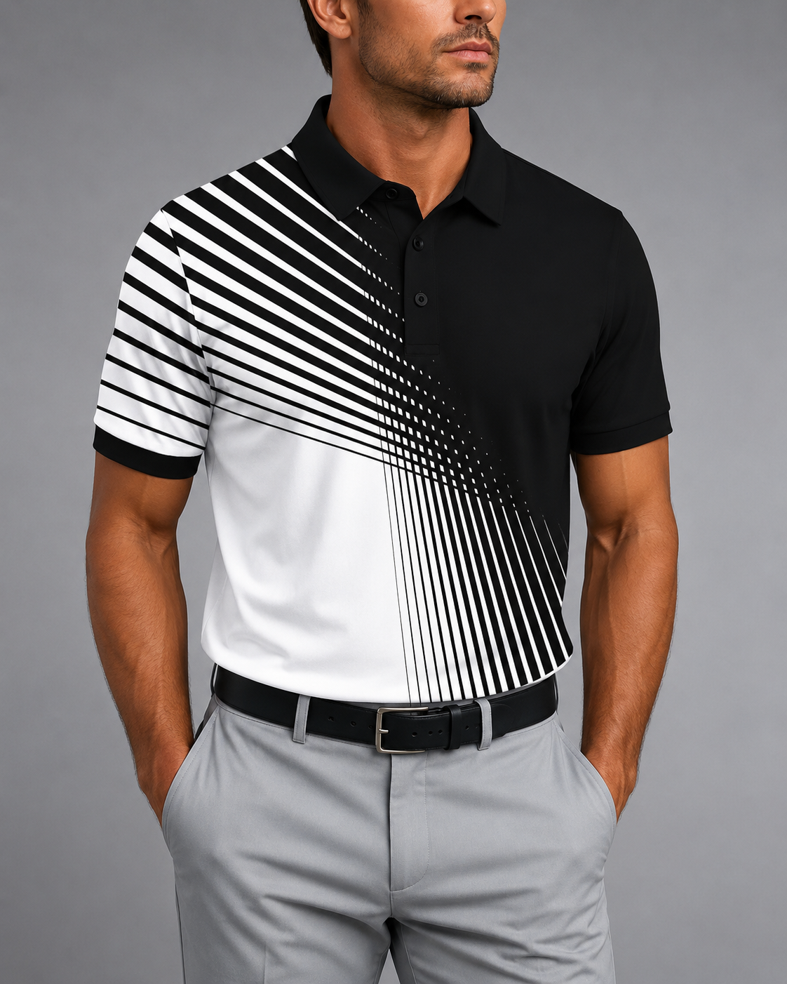Men's Breathable Golf Polo Shirt – Regular Fit with Contrast Print