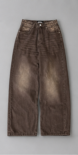 Men's Wide Leg Jeans – Matcha Green Washed Gradient Denim – Loose Fit