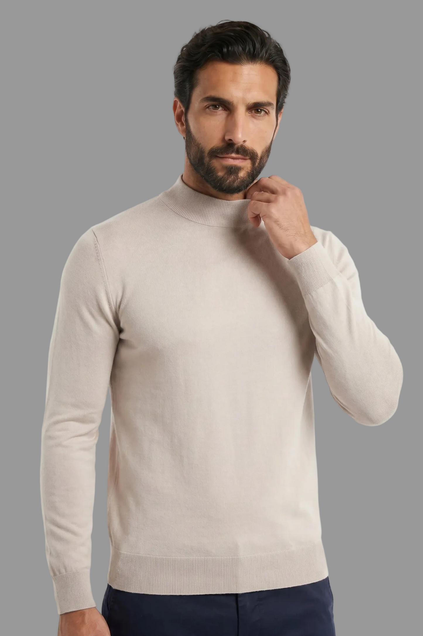 Men's Ultra Fine Cotton Mock Neck Jumper – Slim Fit, Black 0