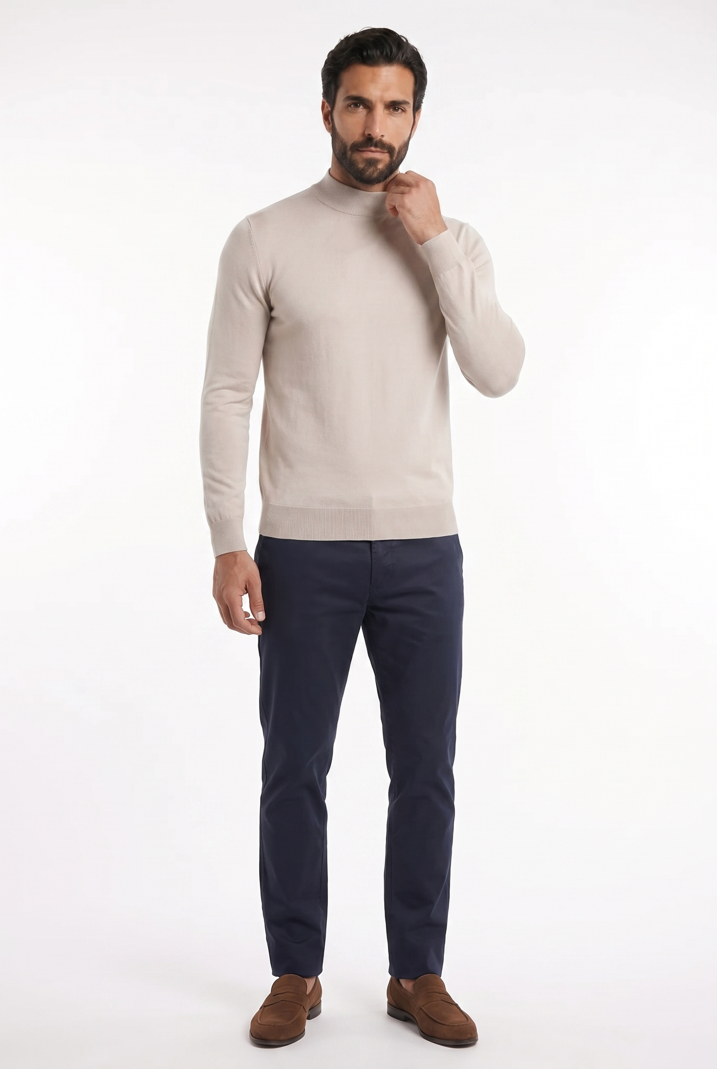 Men's Ultra Fine Cotton Mock Neck Jumper – Slim Fit, Black 1