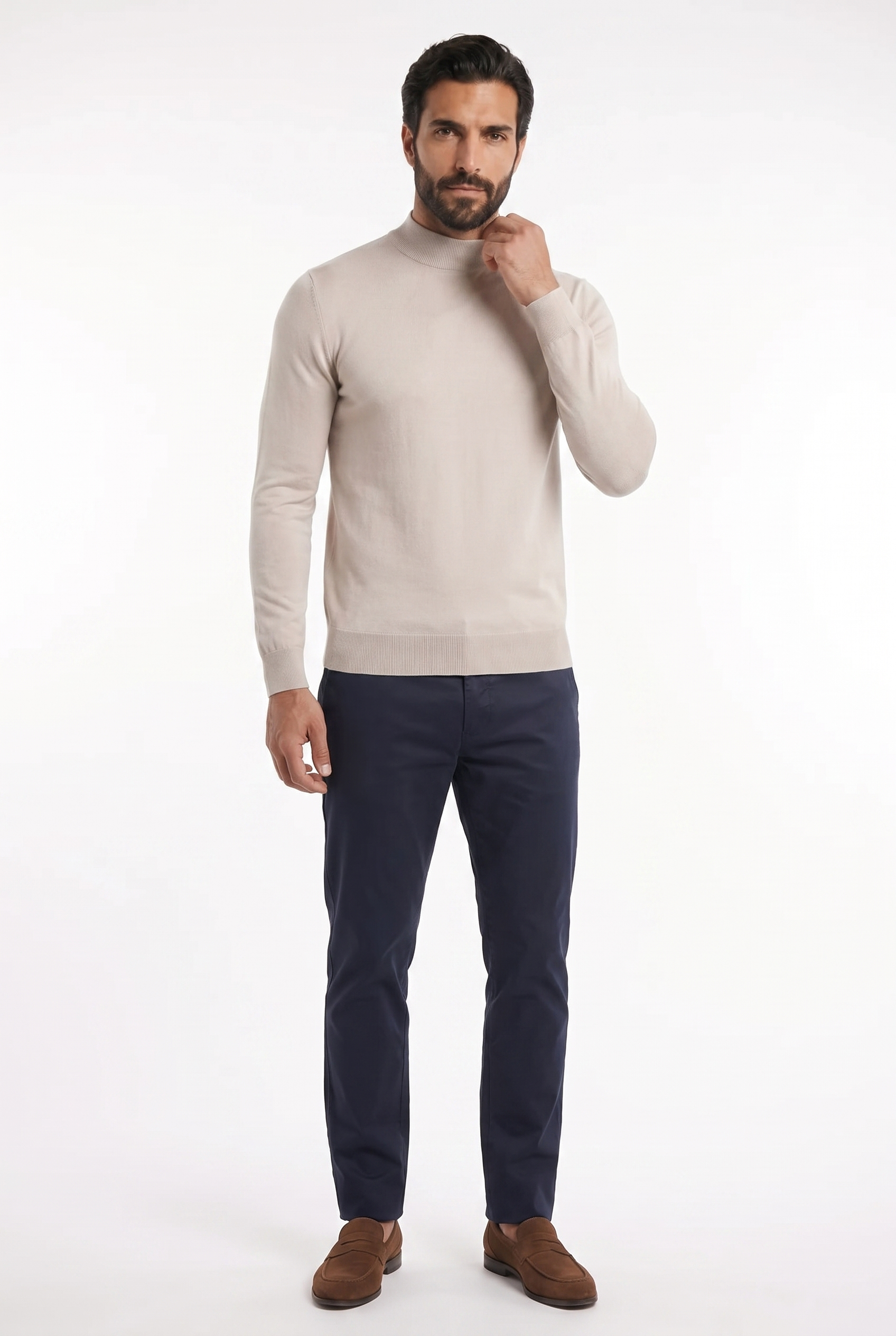 Men's Ultra Fine Cotton Mock Neck Jumper – Slim Fit, Black 1