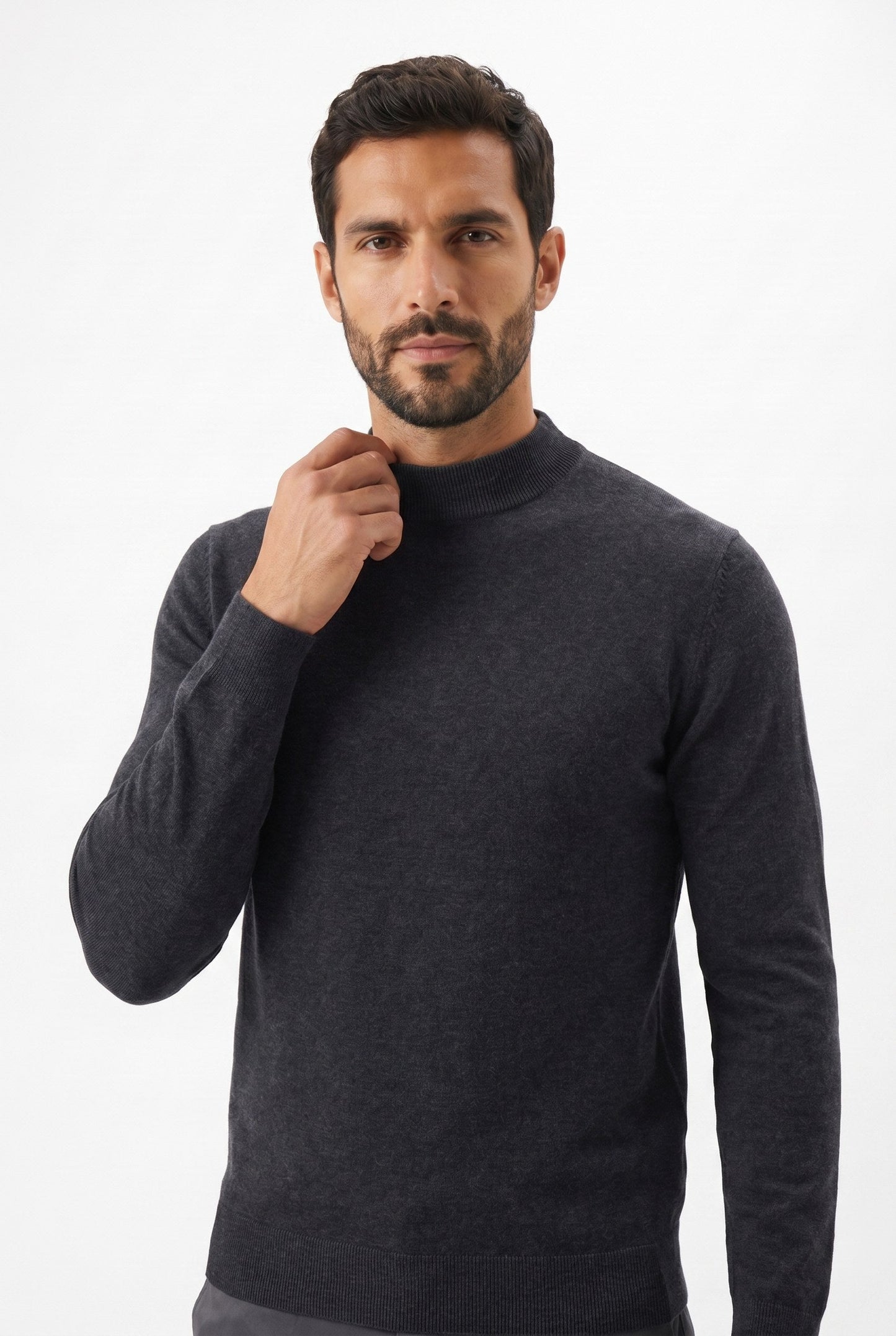Men's Ultra Fine Cotton Mock Neck Jumper – Slim Fit, Black 11