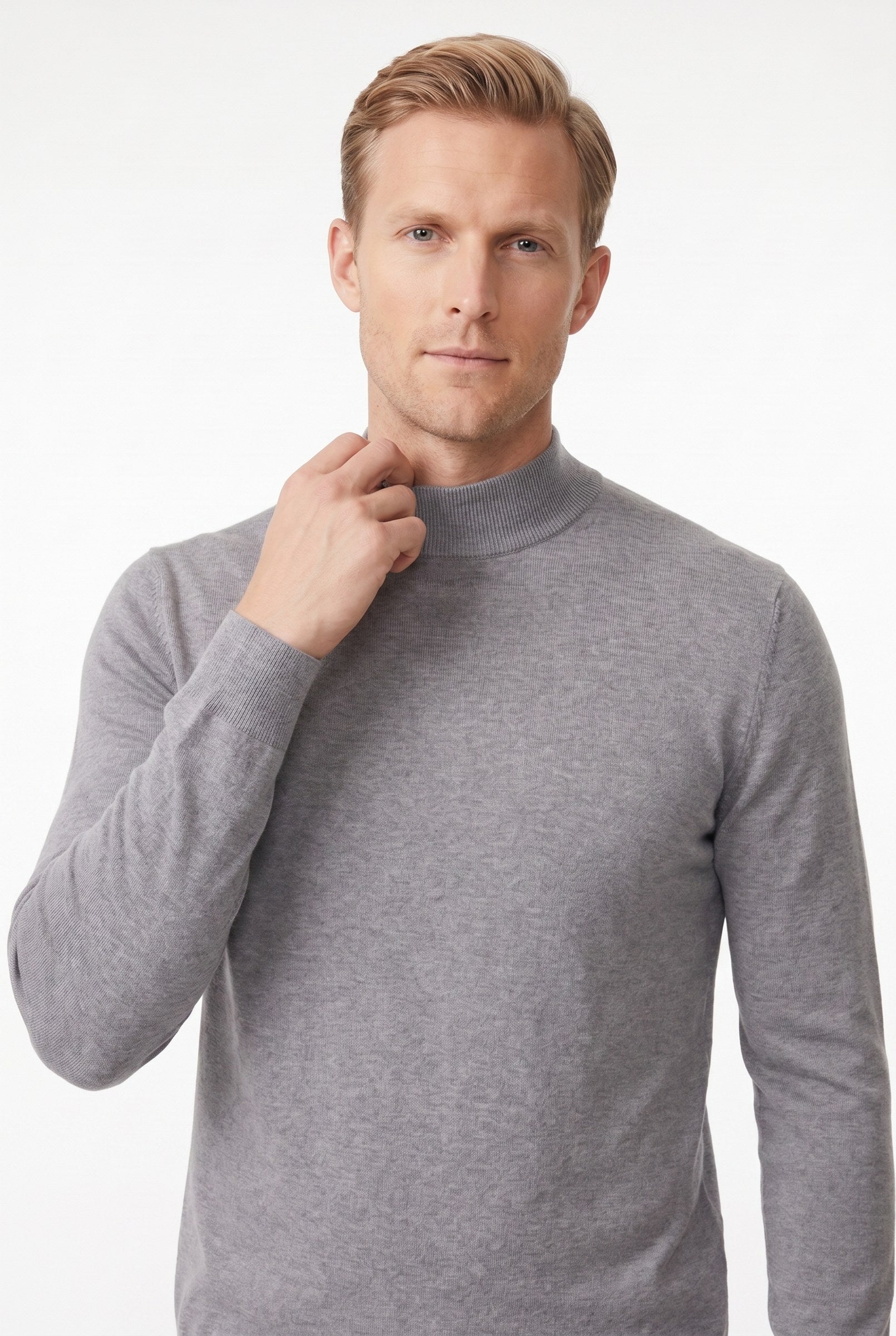 Men's Ultra Fine Cotton Mock Neck Jumper – Slim Fit, Black 12