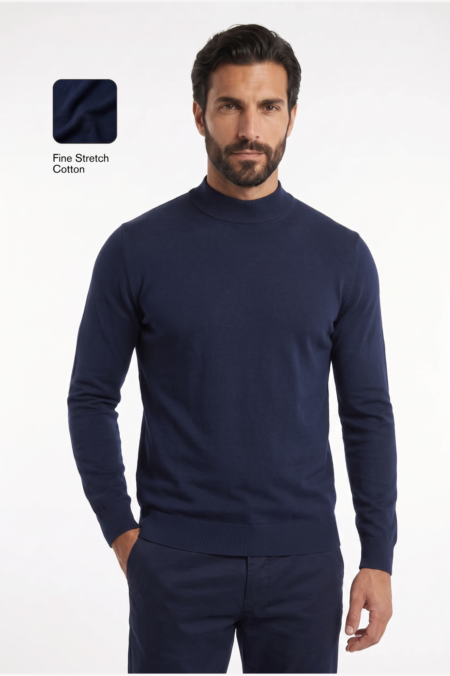 Men's Ultra Fine Cotton Mock Neck Jumper – Slim Fit, Black 13