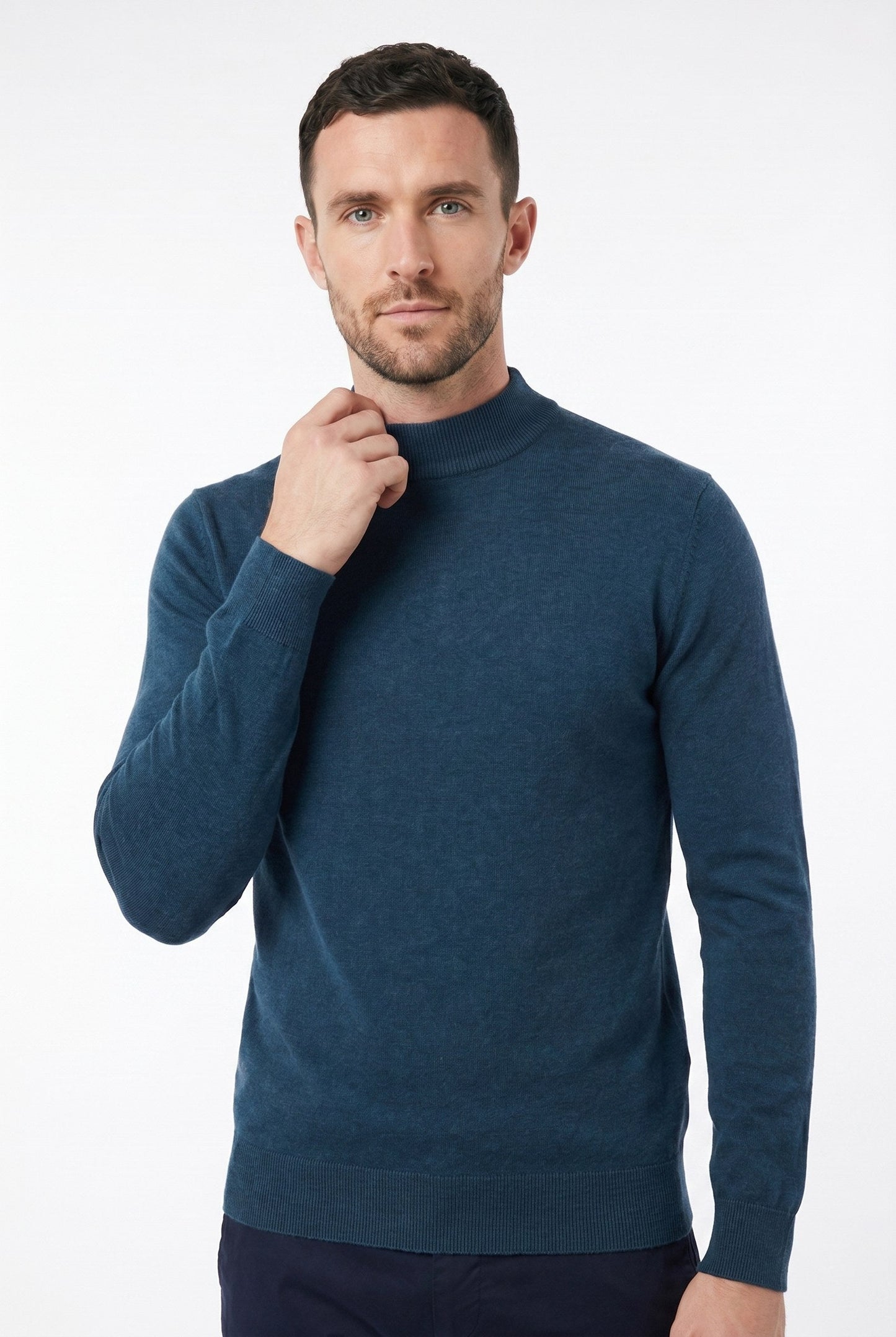 Men's Ultra Fine Cotton Mock Neck Jumper – Slim Fit, Black 14
