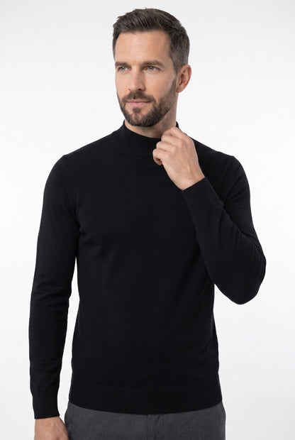 Men's Ultra Fine Cotton Mock Neck Jumper – Slim Fit, Black 15