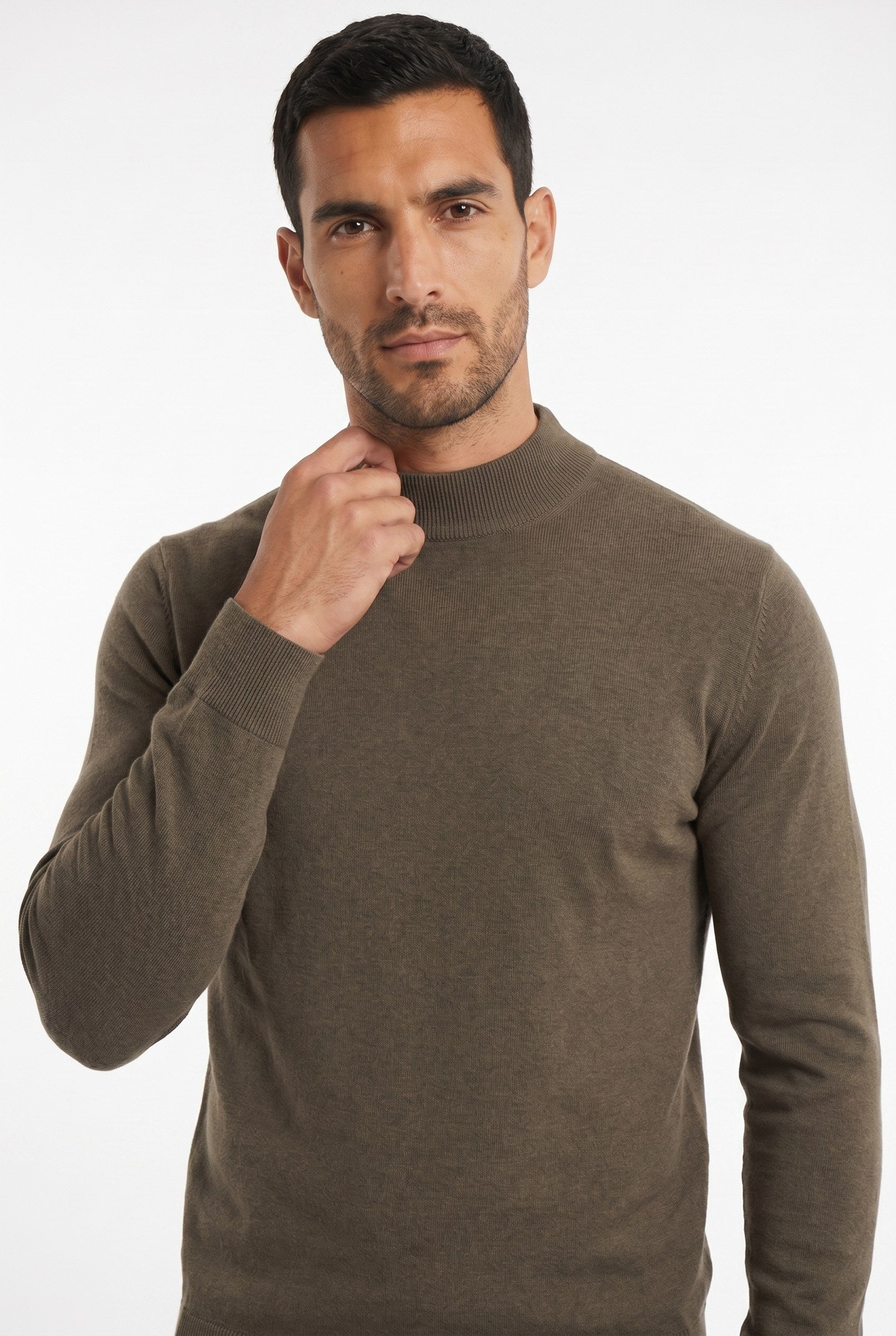 Men's Ultra Fine Cotton Mock Neck Jumper – Slim Fit, Black 16
