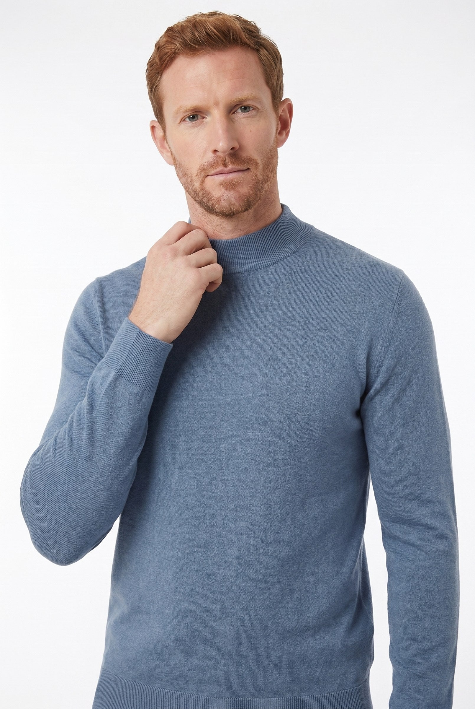 Men's Ultra Fine Cotton Mock Neck Jumper – Slim Fit, Black 17
