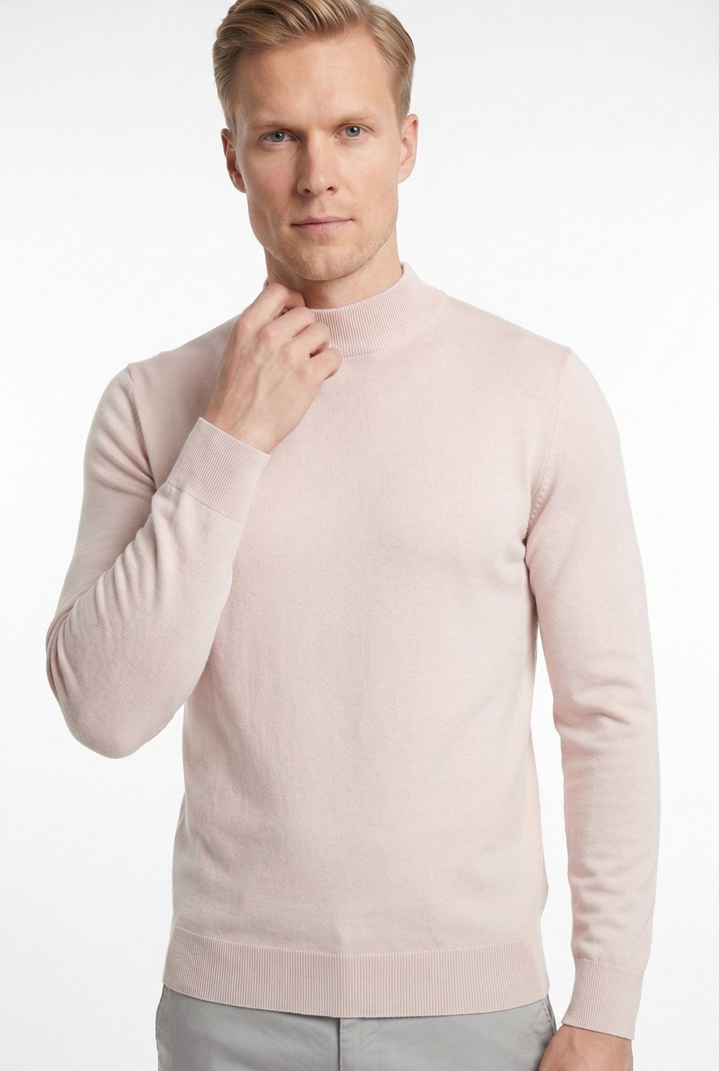 Men's Ultra Fine Cotton Mock Neck Jumper – Slim Fit, Black 18