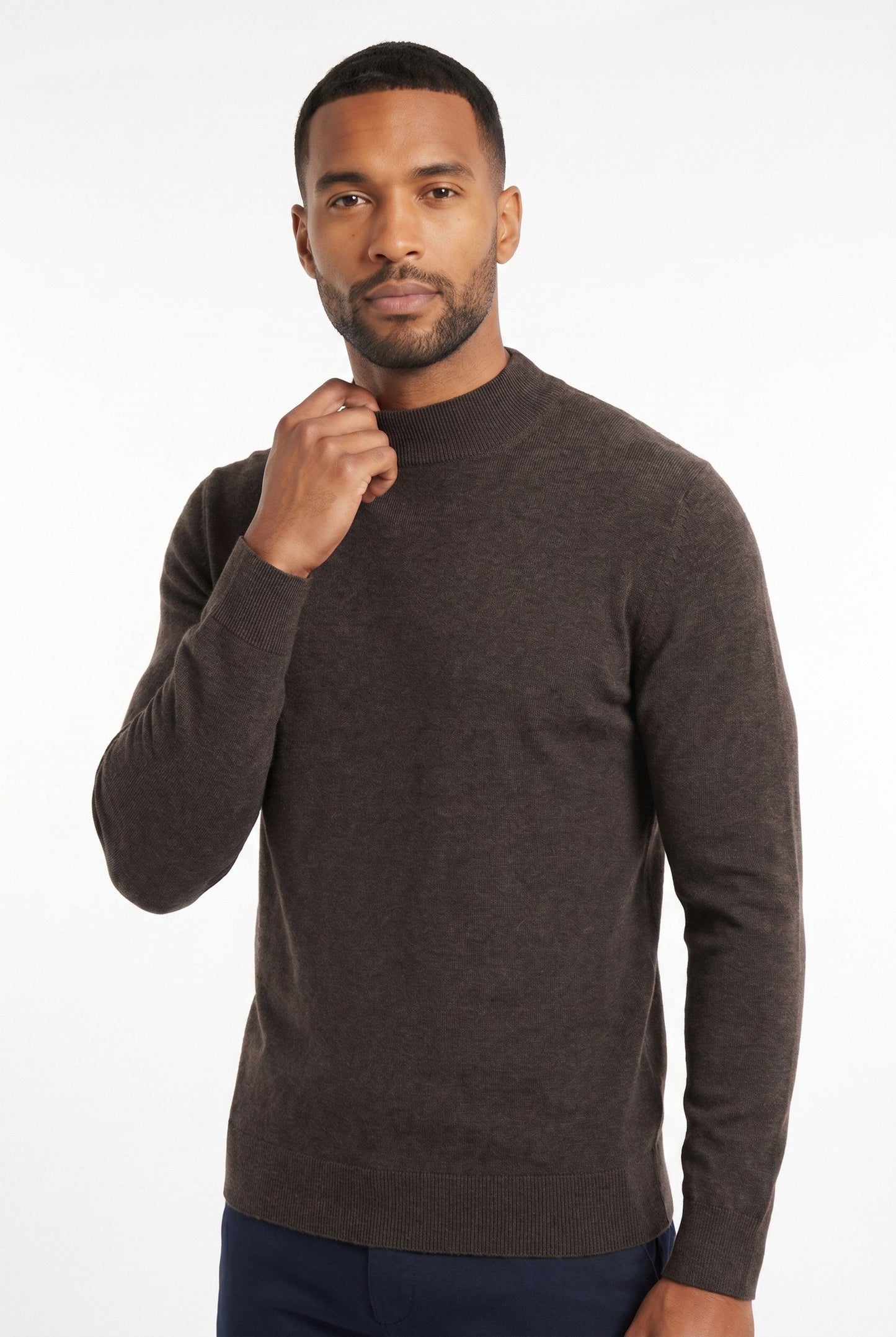 Men's Ultra Fine Cotton Mock Neck Jumper – Slim Fit, Black 19