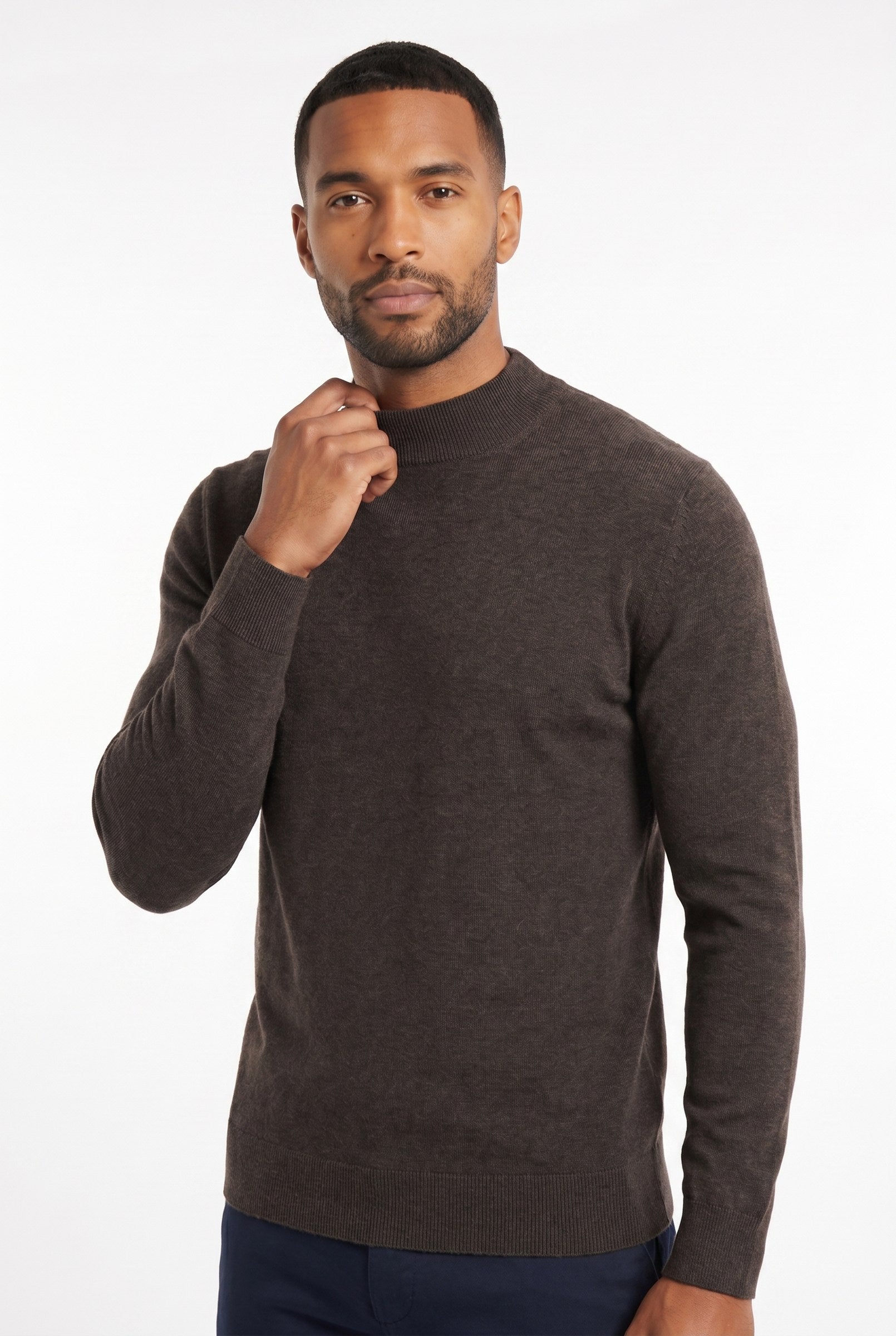 Men's Ultra Fine Cotton Mock Neck Jumper – Slim Fit, Black 19